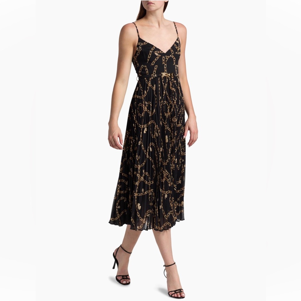 Zimmermann Sunray Pleated Picnic Midi Dress Black Chain-Print Spaghetti Strap 1 - Picture 7 of 16